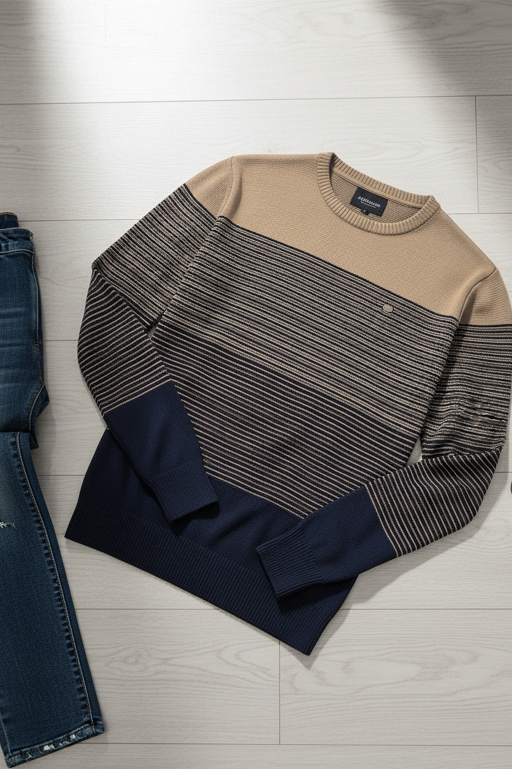 Sweter | Łukasz – Jasnobrązowy, Ciemnobrązowy i Granatowy