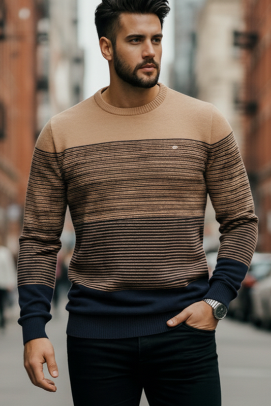 Sweter | Łukasz – Jasnobrązowy, Ciemnobrązowy i Granatowy