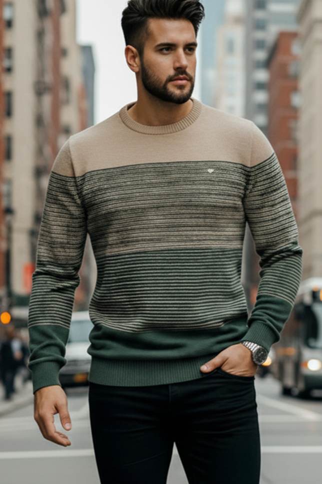 Sweter | Rafał – Beżowy i Zielony Gradient