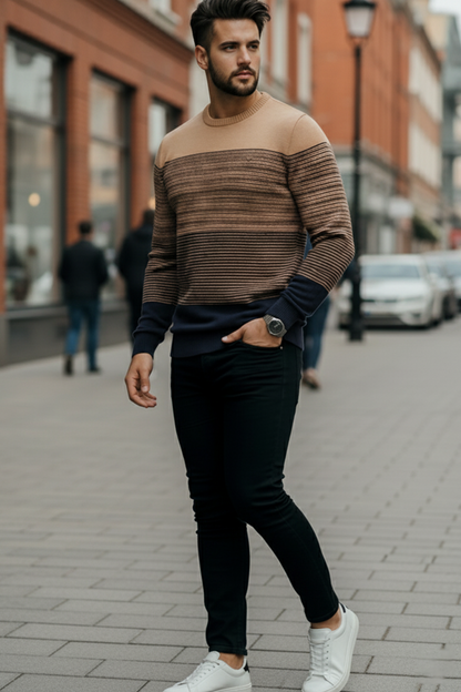 Sweter | Łukasz – Jasnobrązowy, Ciemnobrązowy i Granatowy