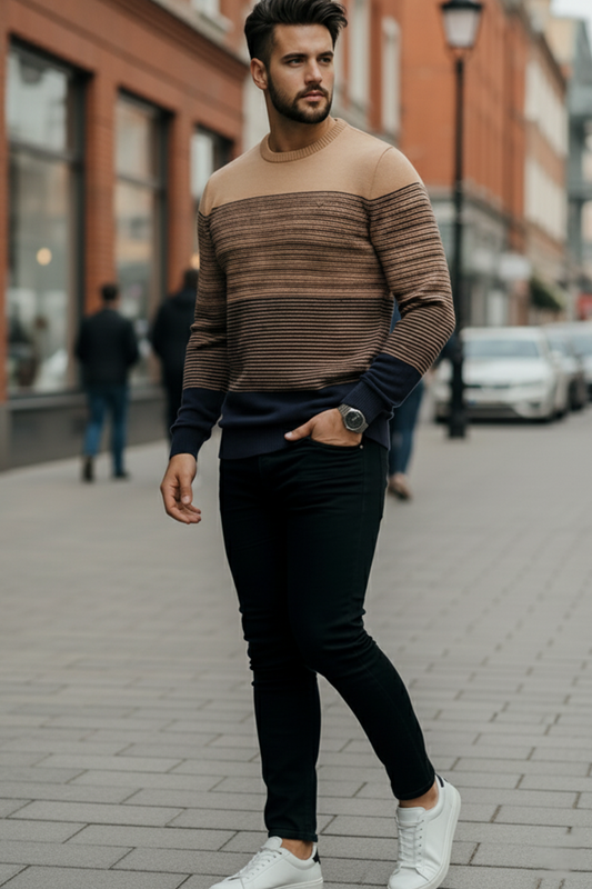 Sweter | Łukasz – Jasnobrązowy, Ciemnobrązowy i Granatowy