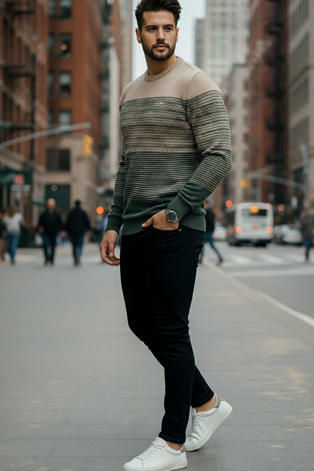 Sweter | Rafał – Beżowy i Zielony Gradient