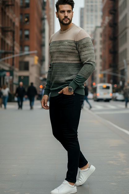 Sweter | Rafał – Beżowy i Zielony Gradient