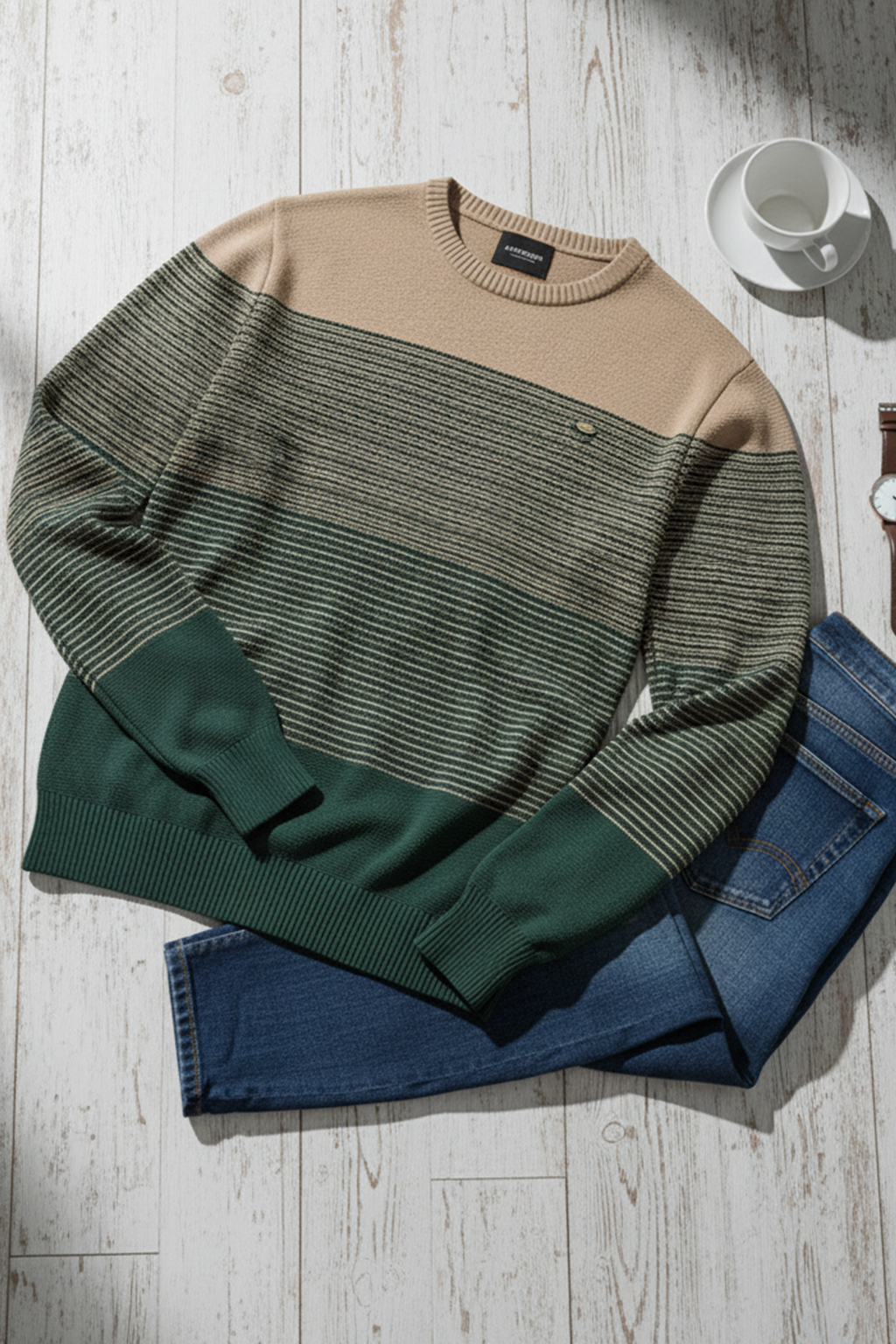 Sweter | Rafał – Beżowy i Zielony Gradient